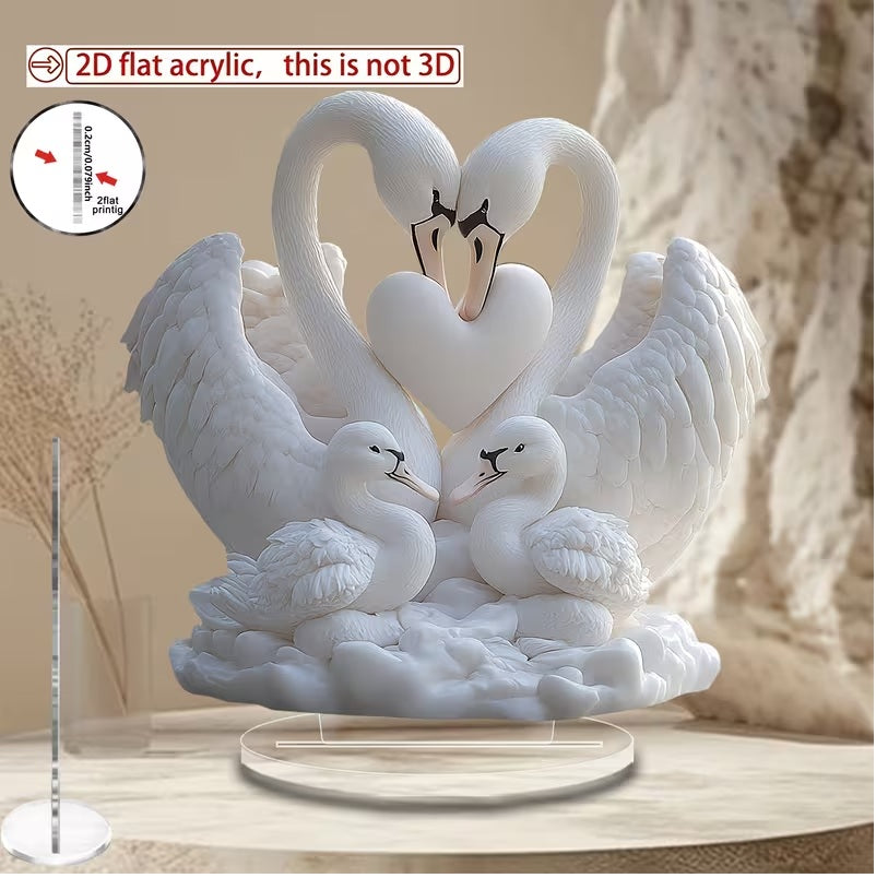 Romantic Heart-Shaped Swan Couple Acrylic Art Decoration,