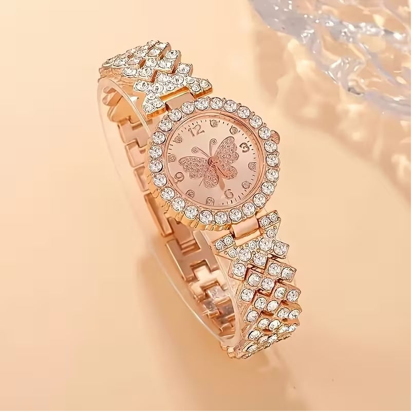 2pcs Elegant Butterfly Quartz Watch & Ladies Jewelry Set -