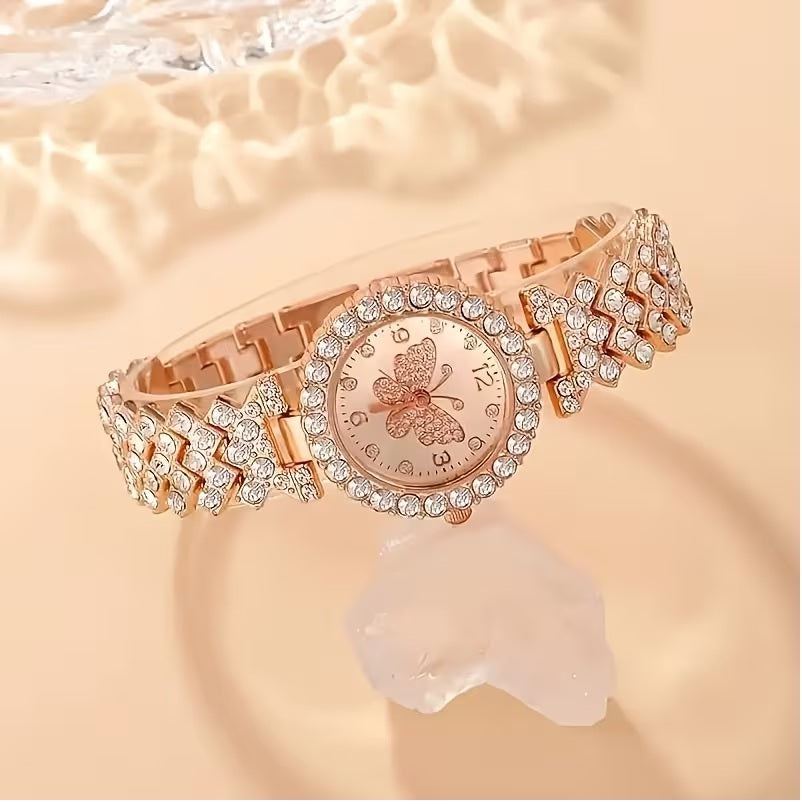 2pcs Elegant Butterfly Quartz Watch & Ladies Jewelry Set -