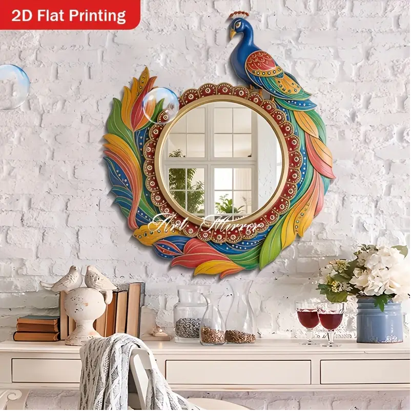 2D Flat, 1pc Bohemian Peacock Wall Mirror