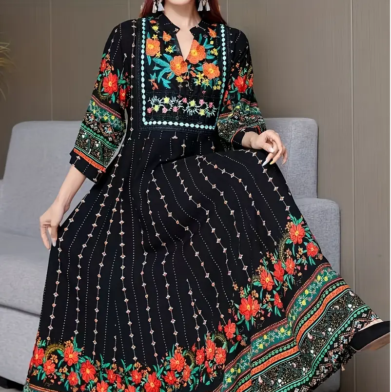 Bohemian Style Long Dress with Ethnic