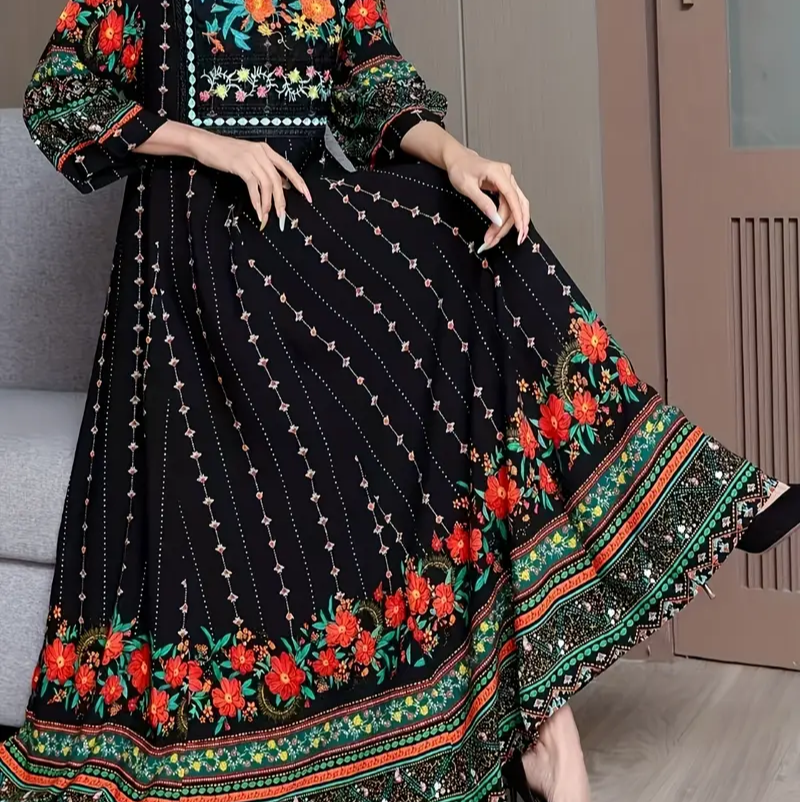 Bohemian Style Long Dress with Ethnic