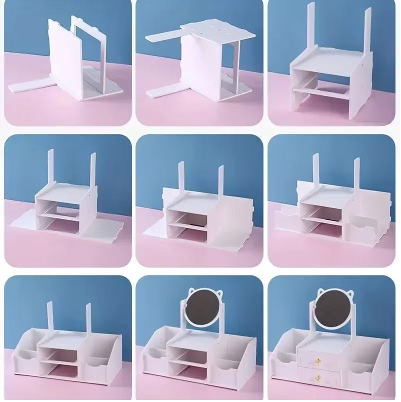 White and Pink Modern Dressing Table with Mirror -