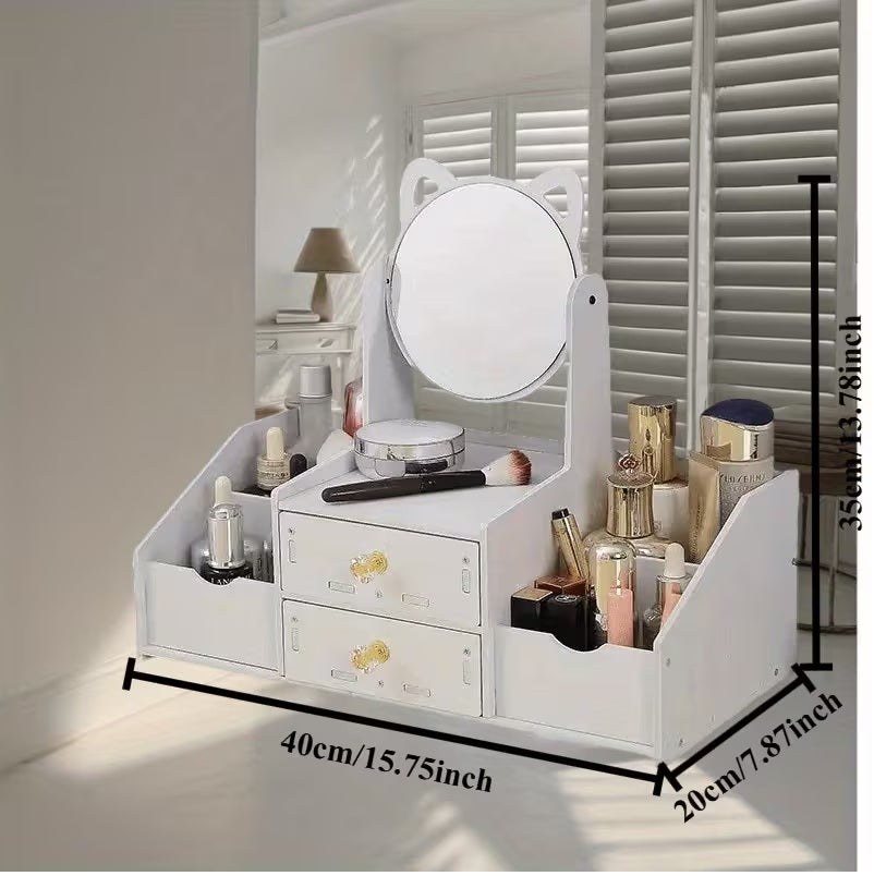 White and Pink Modern Dressing Table with Mirror -