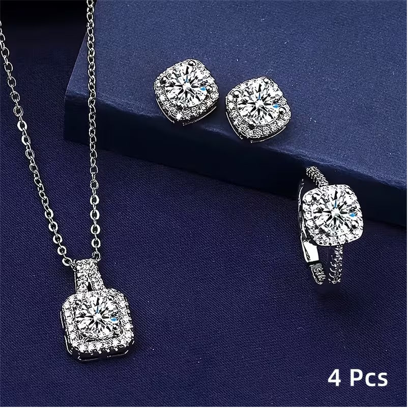 4pcs Sparkling Cube Zirconia Jewelry Set!