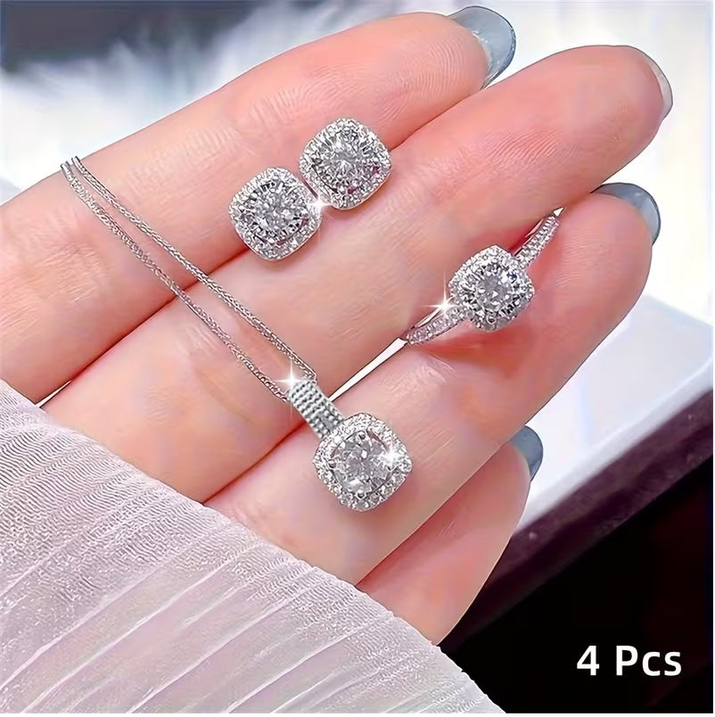 4pcs Sparkling Cube Zirconia Jewelry Set!