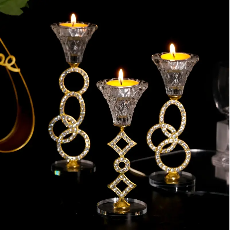 Elegant Crystal Candlestick Set with Golden Accents