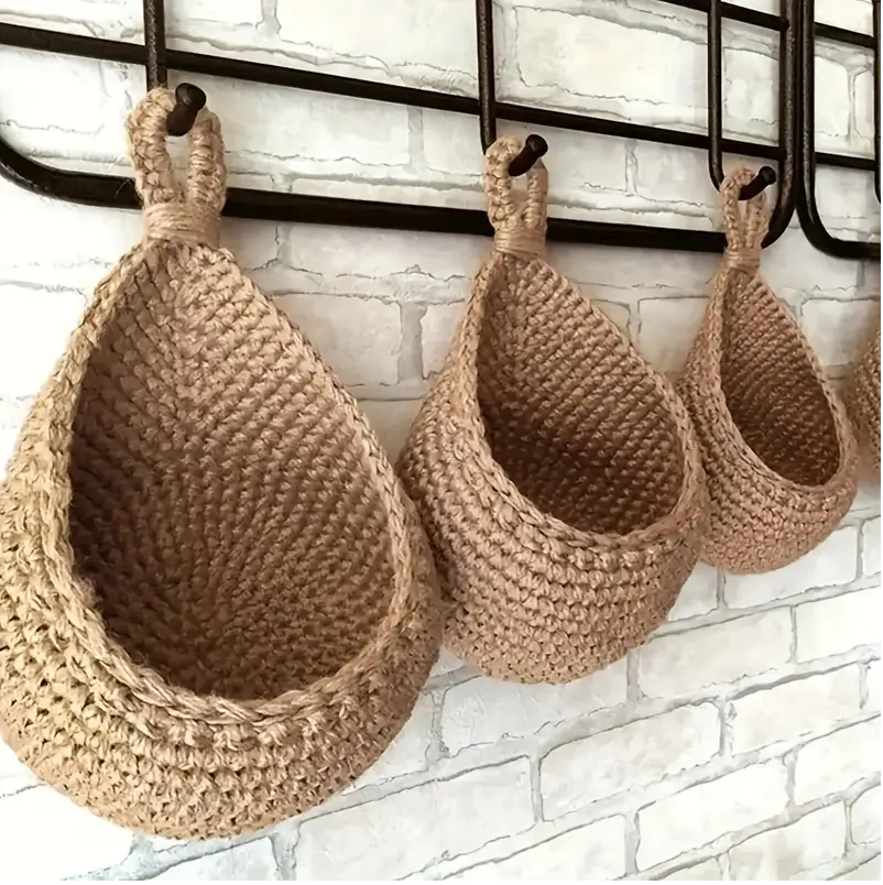 Handwoven Teardrop Wall Storage Basket Set