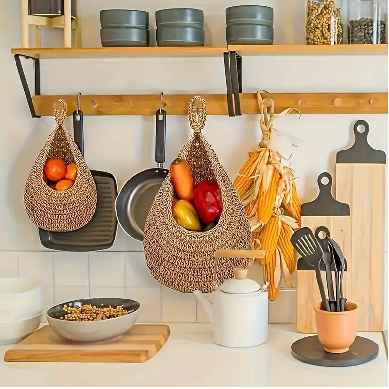 Handwoven Teardrop Wall Storage Basket Set