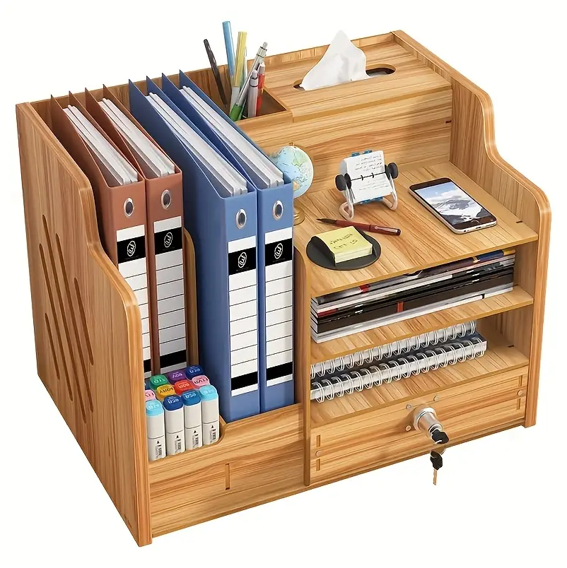 Lockable Wooden Office Desk Storage Box