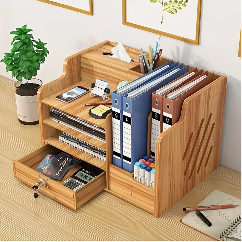 Lockable Wooden Office Desk Storage Box