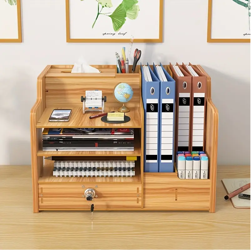Lockable Wooden Office Desk Storage Box