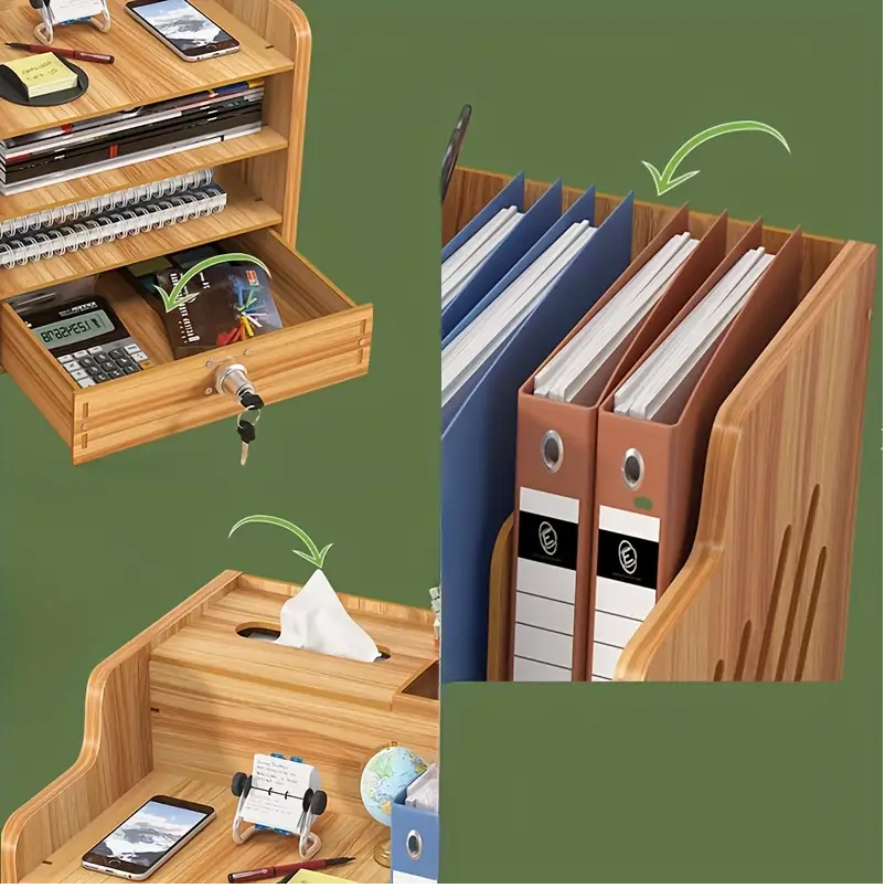 Lockable Wooden Office Desk Storage Box