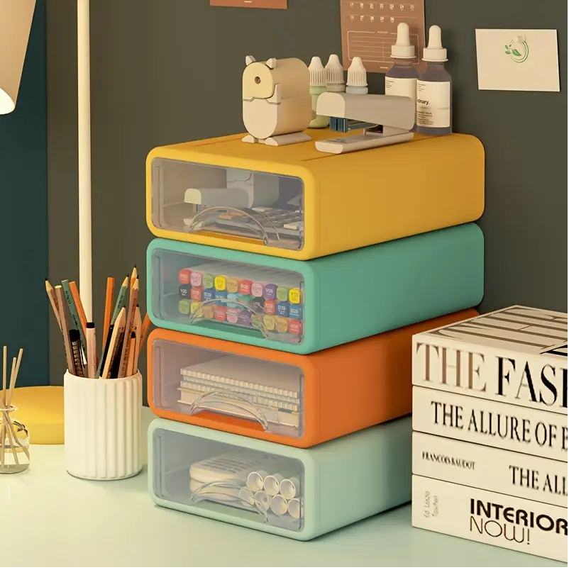 4pcs Stackable Plastic Storage Drawers