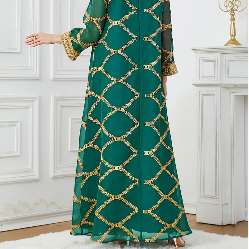 Ramadan Dubai Sequin Patchwork Striped Long Kaftan Muslim