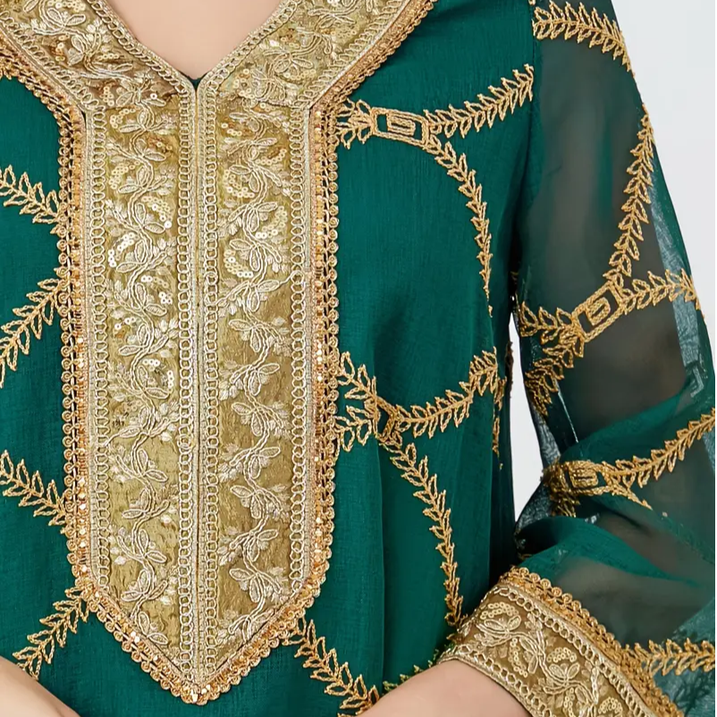 Ramadan Dubai Sequin Patchwork Striped Long Kaftan Muslim