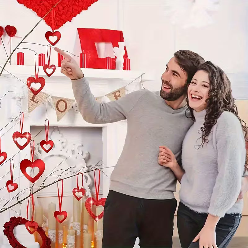 Red Heart Decorations - Glossy Heart Pendant Charms with Hanging Strings for Wedding, Valentine's, Party, Home