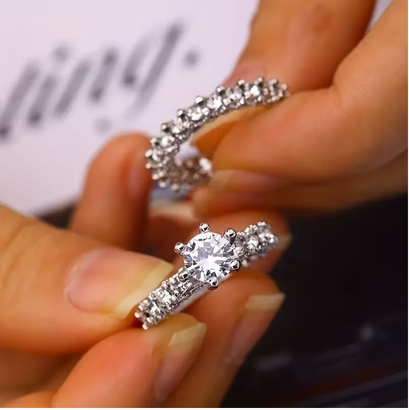 2pcs/set of classic luxury engagement proposal bride set wedding rings, set-