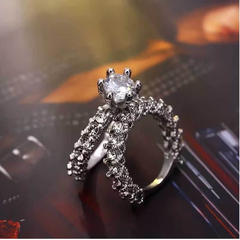 2pcs/set of classic luxury engagement proposal bride set wedding rings, set-