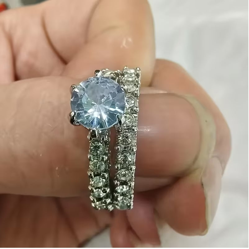 2pcs/set of classic luxury engagement proposal bride set wedding rings, set-