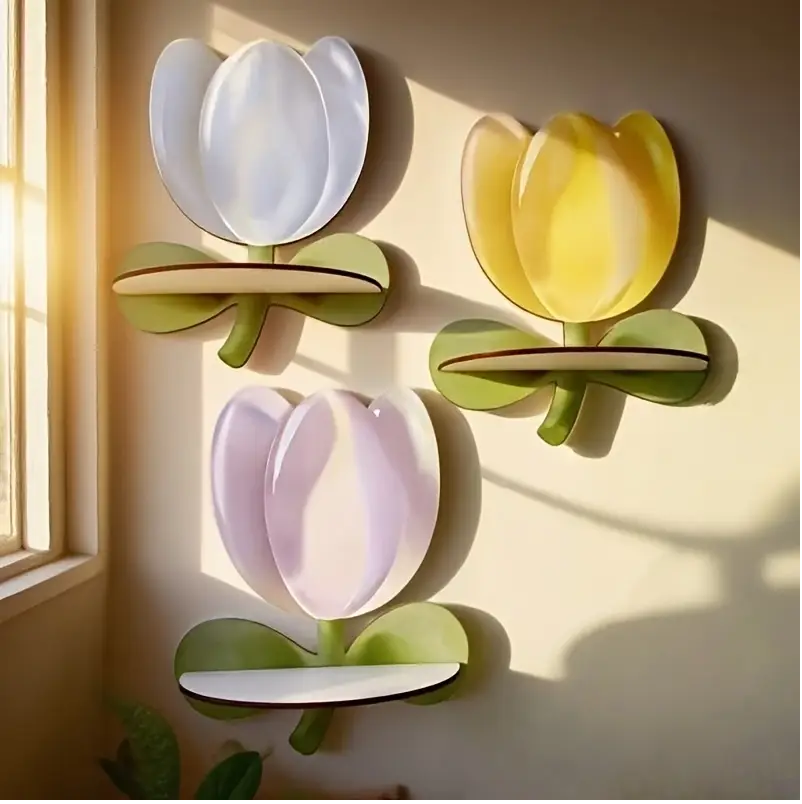 Wall Shelf Set with Tulip Floral Design