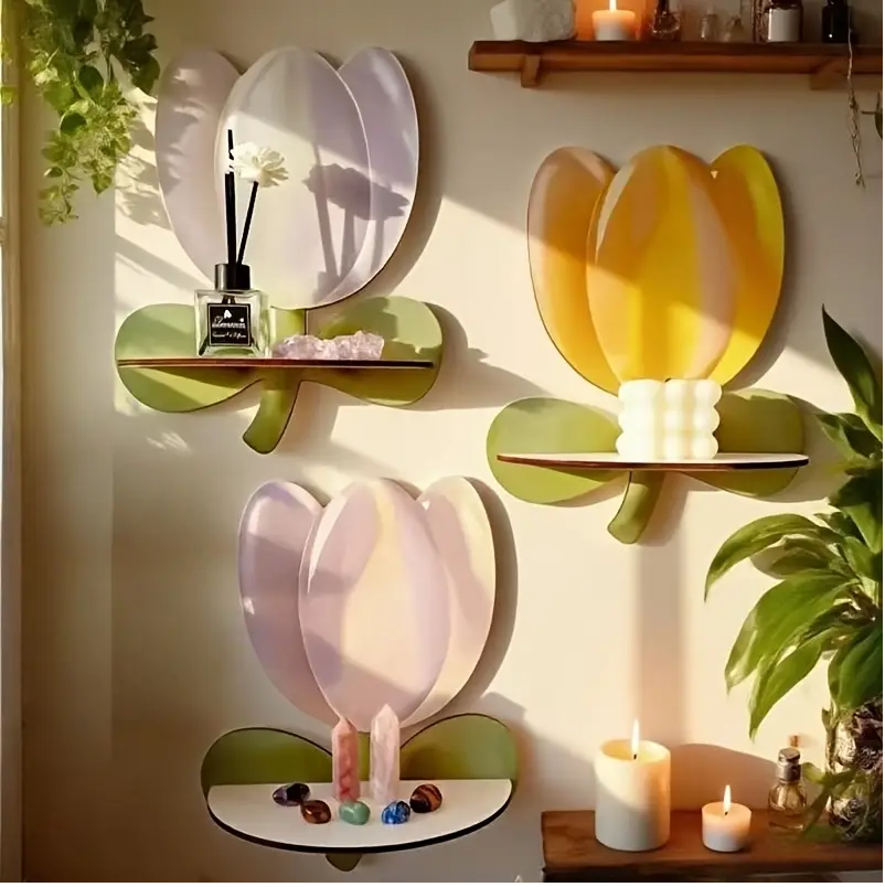 Wall Shelf Set with Tulip Floral Design
