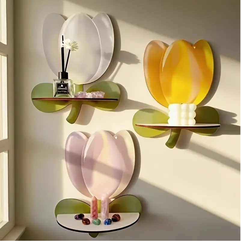 Wall Shelf Set with Tulip Floral Design