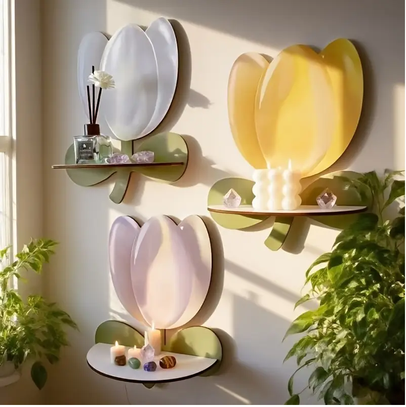 Wall Shelf Set with Tulip Floral Design