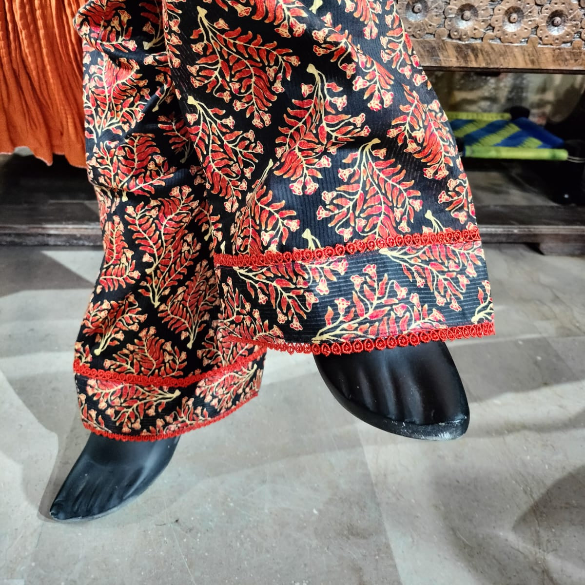 Black and orange floral lawn dress