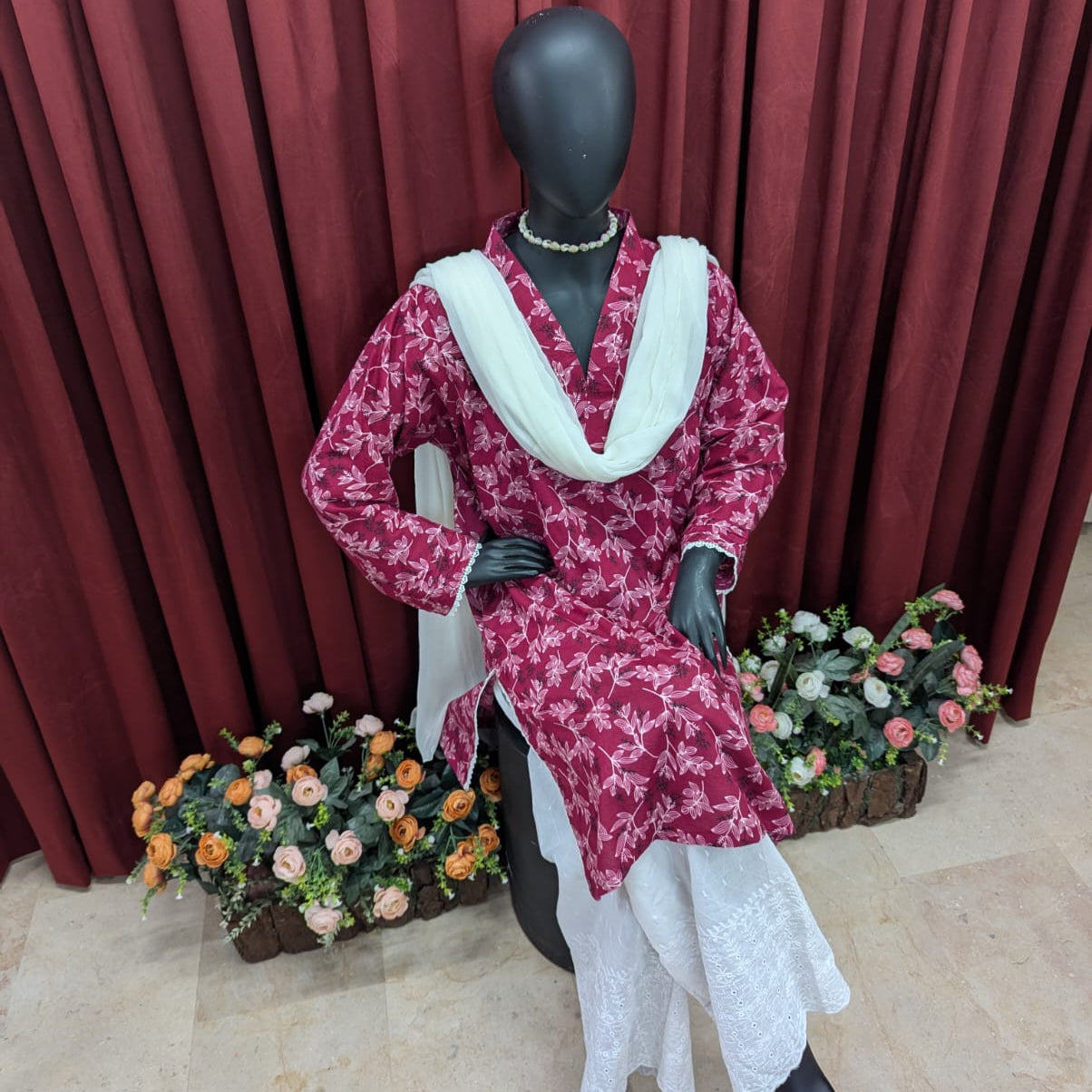 Printed Lawn 2 piece stitched dress with floral print