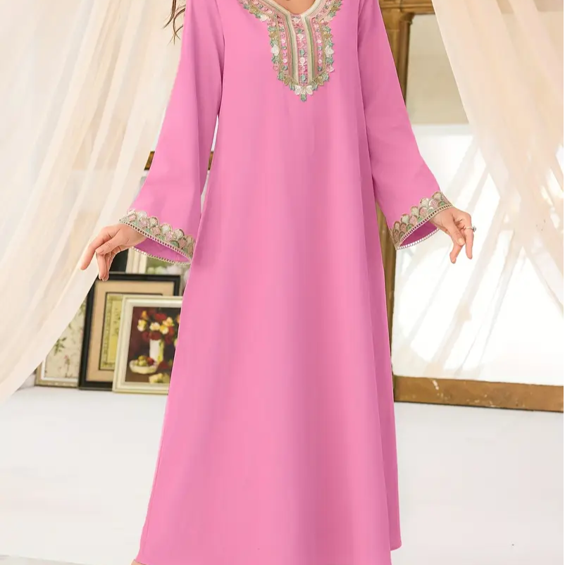 Women'S Casual Long Sleeve Ruffle Neckline Dress