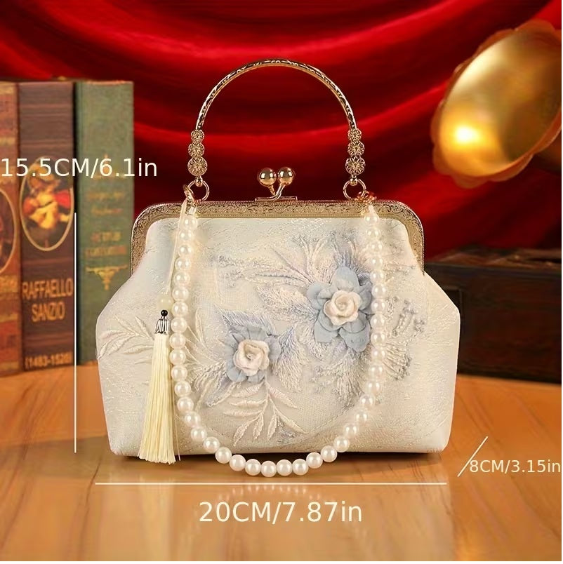 Elegant Floral Lace Evening Clutch with Detachable Shoulder Strap.