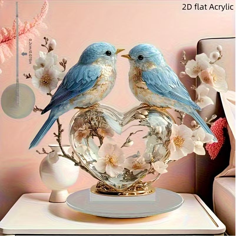 Blue Bird Tabletop Decoration with Heart-Shaped Base -