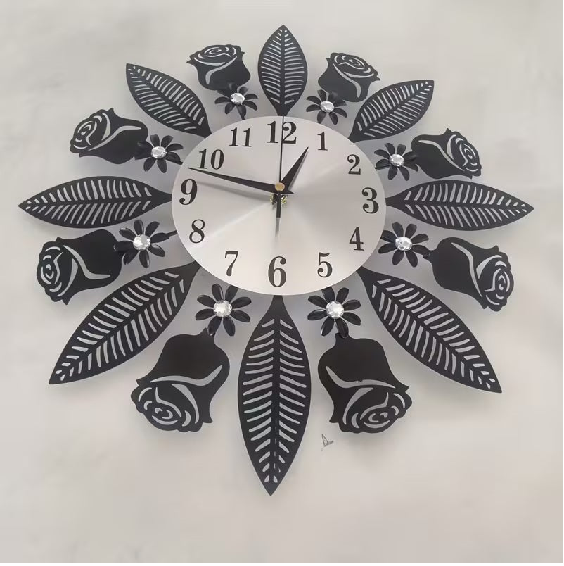 1pc Modern Minimalist Round Wall Clock with Elegant Floral Design