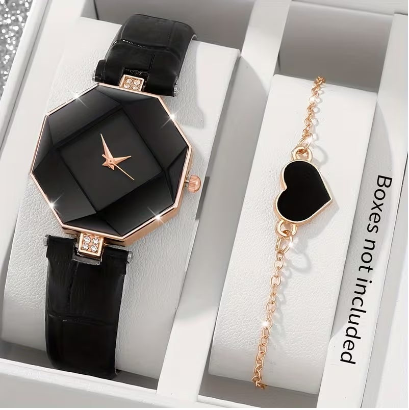 Elegant Fashionable Women's PU Leather Strap Quartz Watch.
