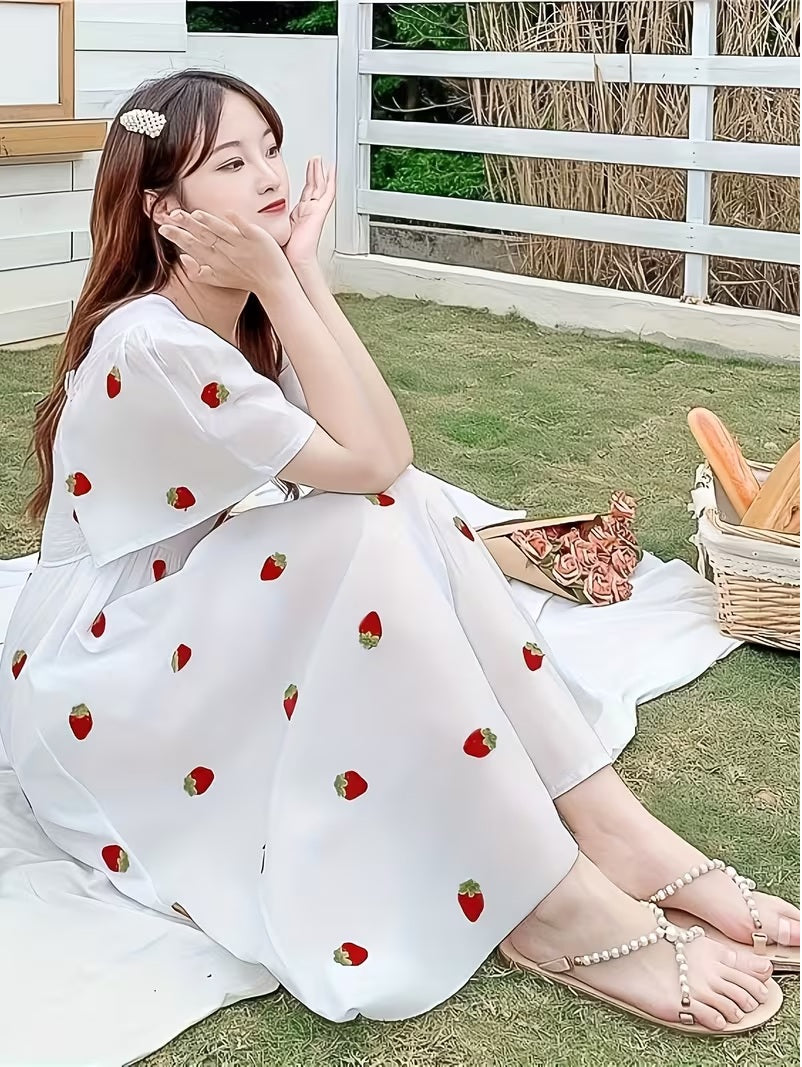 Women'S Cute Forest-Themed A-Line Dress with Ruffle Sleeves-