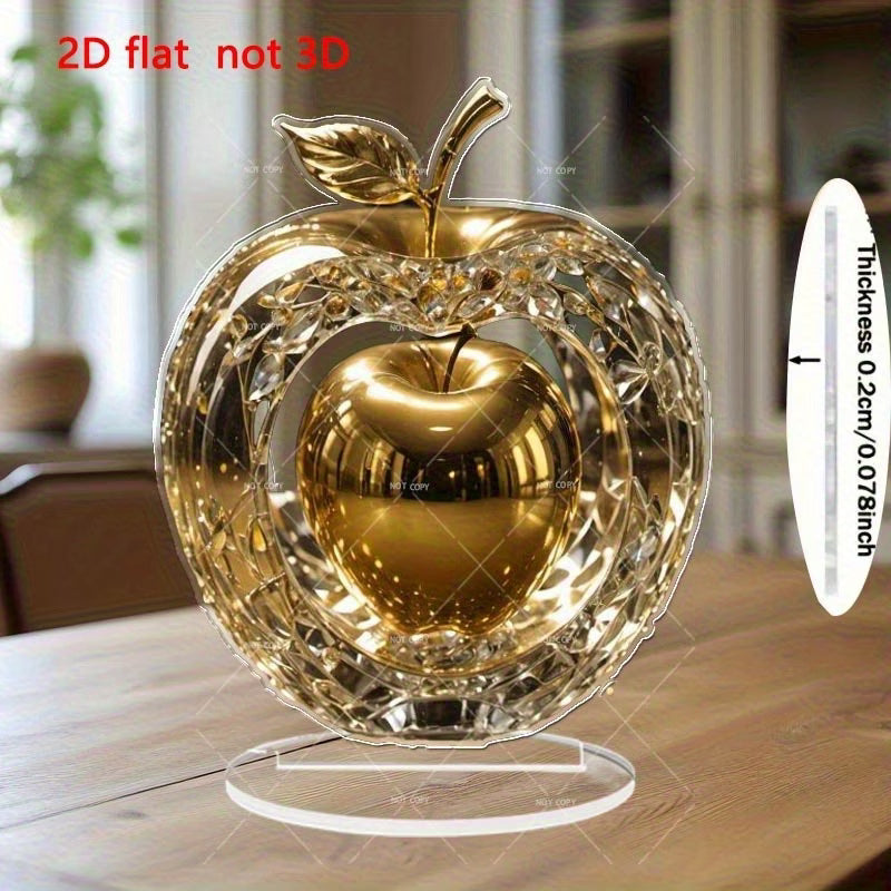 Bohemian Style Acrylic Golden Apple Decorative Plaque with Floral Accents - Elegant Tabletop Decoration for Home,