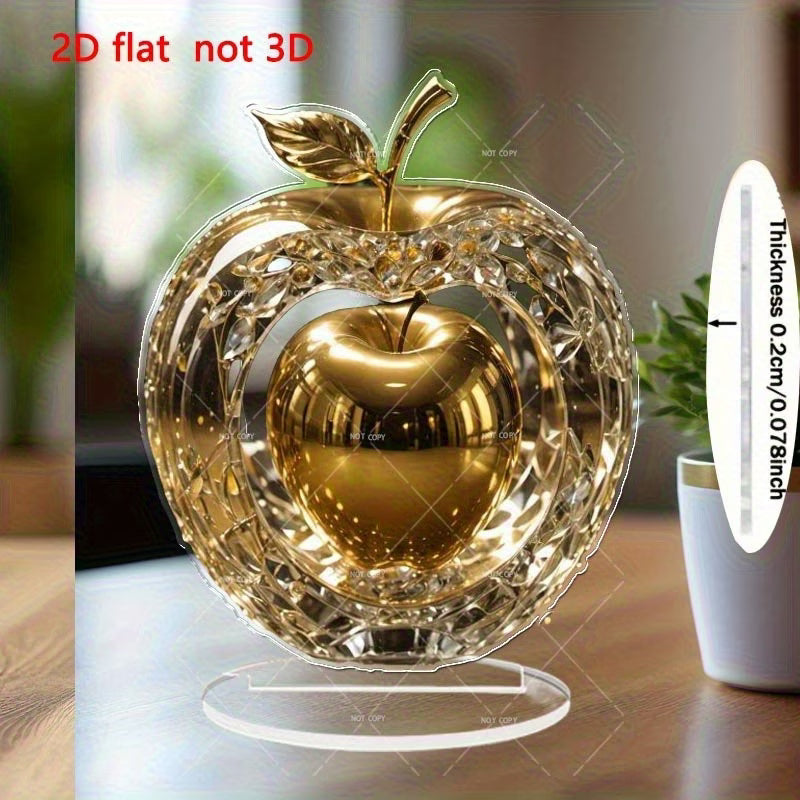 Bohemian Style Acrylic Golden Apple Decorative Plaque with Floral Accents - Elegant Tabletop Decoration for Home,