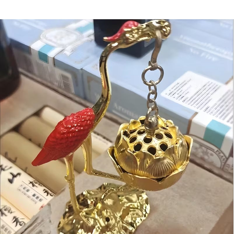 Golden Crane Shaped Incense Holder