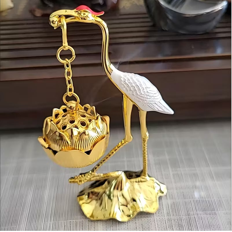 Golden Crane Shaped Incense Holder