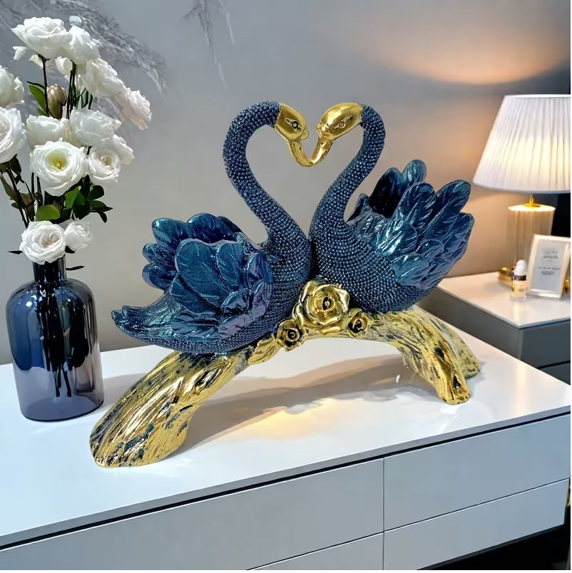 Elegant Golden Couple Swan Figuine