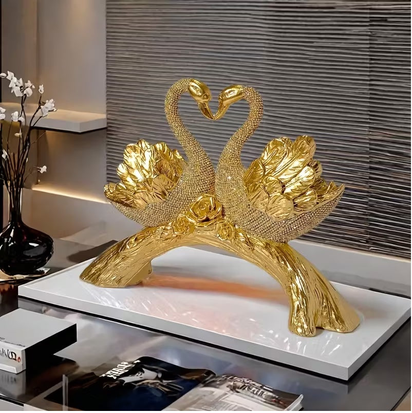 Elegant Golden Couple Swan Figuine