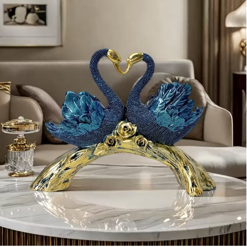 Elegant Golden Couple Swan Figuine