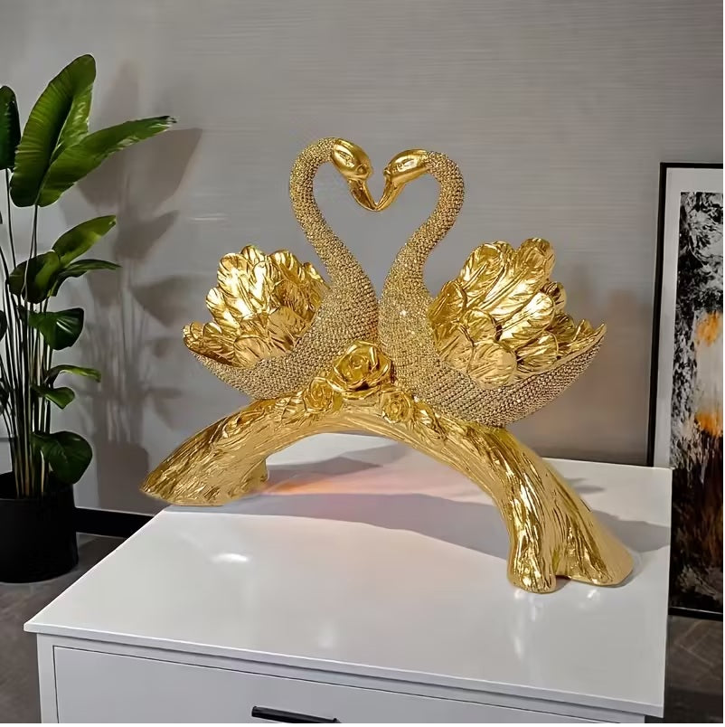 Elegant Golden Couple Swan Figuine