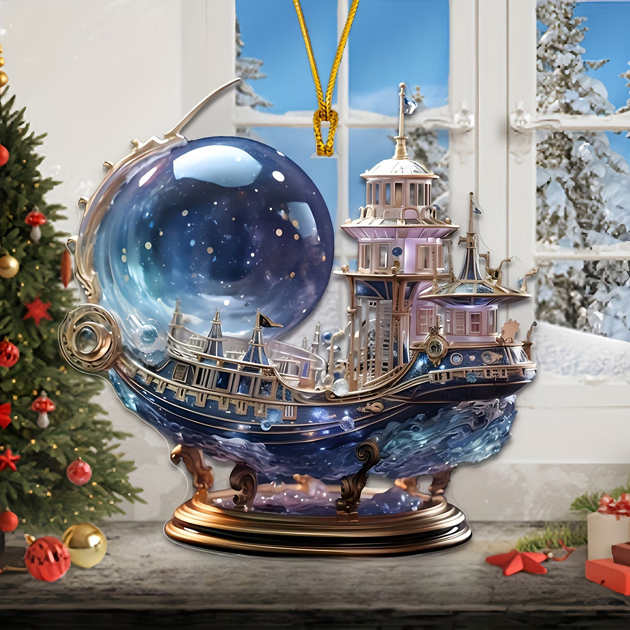 2D Flat, Elegant Bohemian Style Boat Model with Stand -