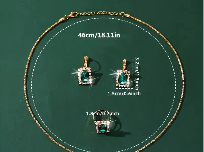 4 PCS Set Luxury Watch  Necklace  Women Ring Earrings