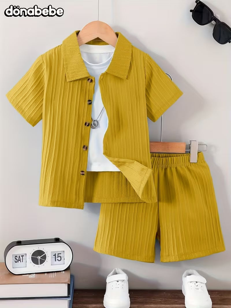 Boys' Summer Set: Solid Color Elegant Button-