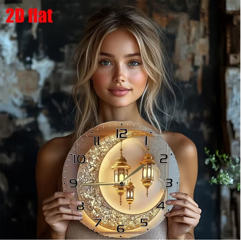 Elegant Golden Lantern & Crescent Moon Wall Clock -