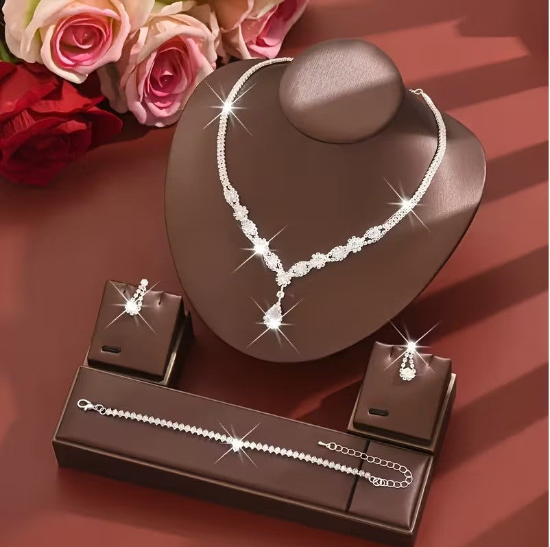 4pcs Elegant Water Drop Necklace, Earrings & Bracelet Set -