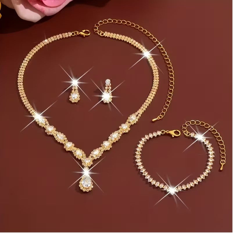 4pcs Elegant Water Drop Necklace, Earrings & Bracelet Set -